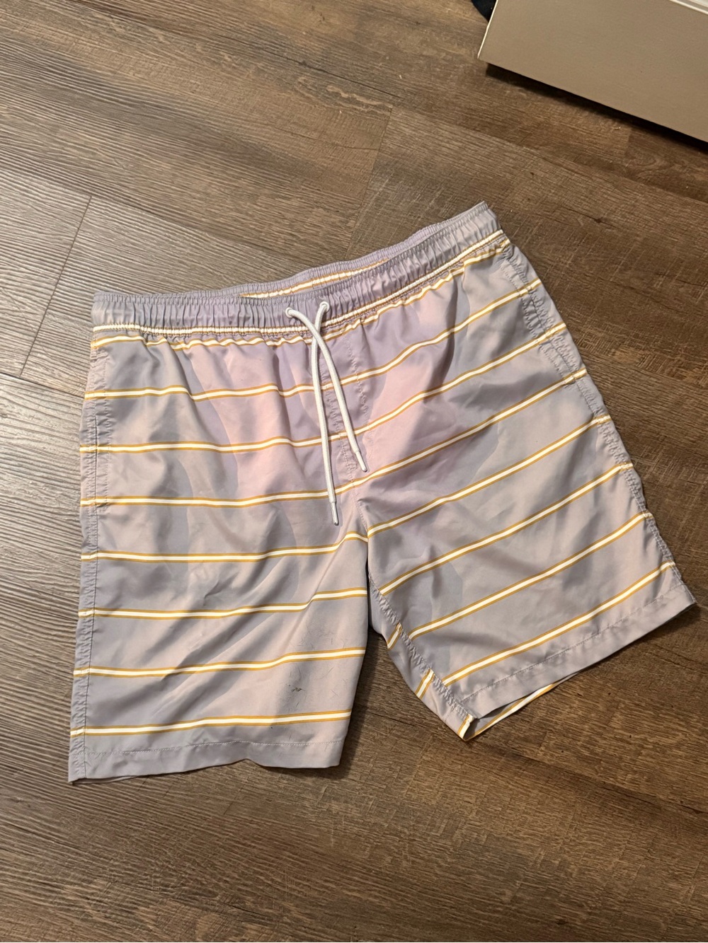 Amazon Essentials Gray Swim Trunks with Yellow Stripes